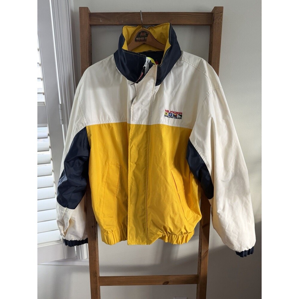 VTG Tommy Hilfiger Sailing Gear Jacket Mens XL Yellow White 90s Old Money Preppy